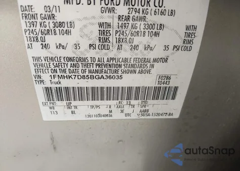 2011 Ford Explorer Xlt из США, поврежденный, VIN 1FMHK7D85BGA36035